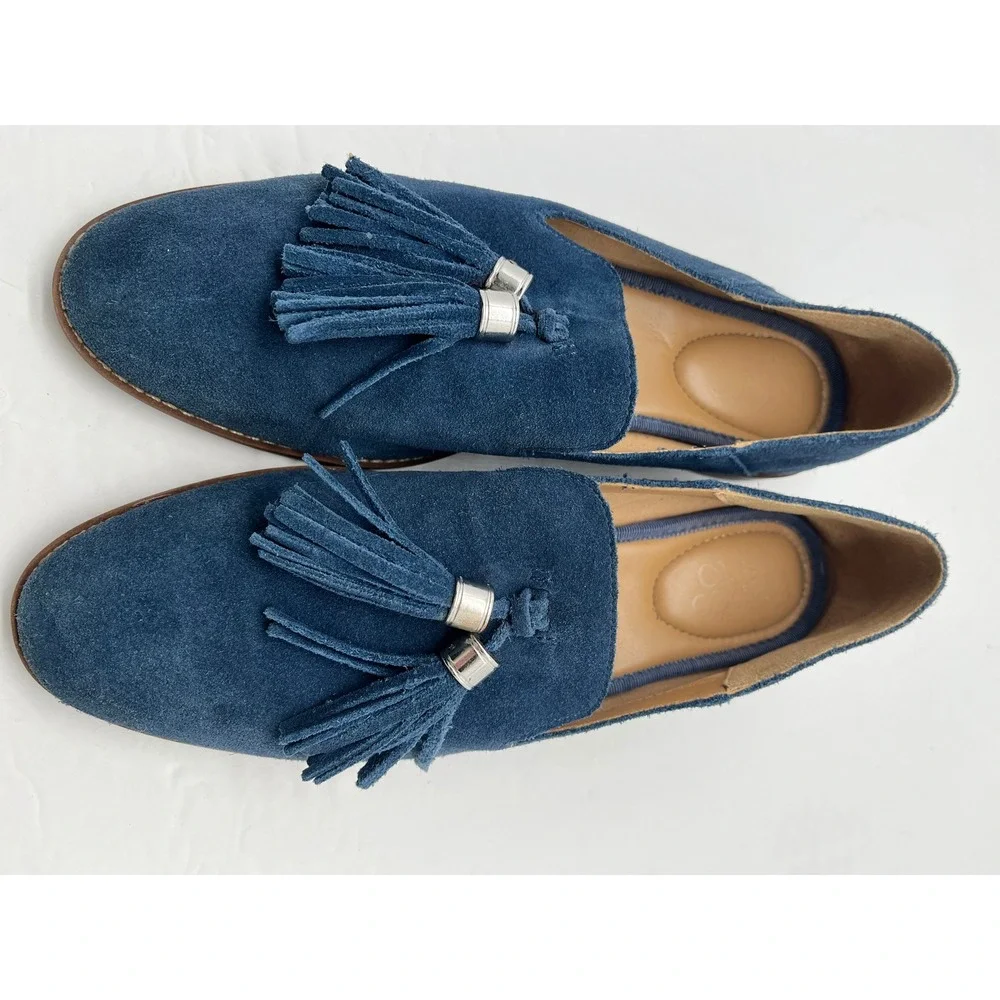 Franco Sarto HADDEN Womens Navy Blue Suede Tassel Loafers Flats Size 8M